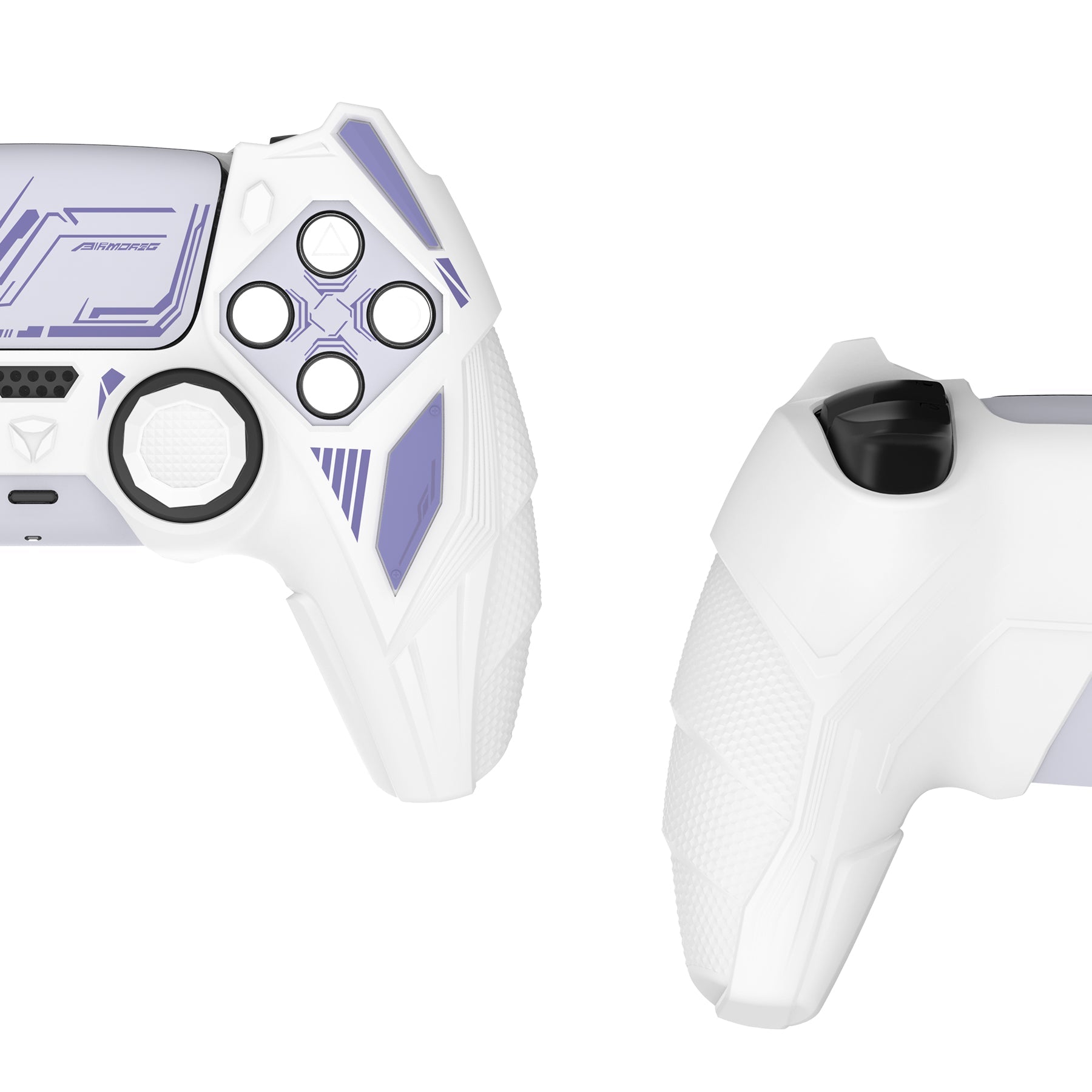 PlayVital Mecha Rhino Silicone Cover for PS5 Controller with Thumb Grips & Stickers, Compatible with Charging Station - White & Light Violet PlayVital