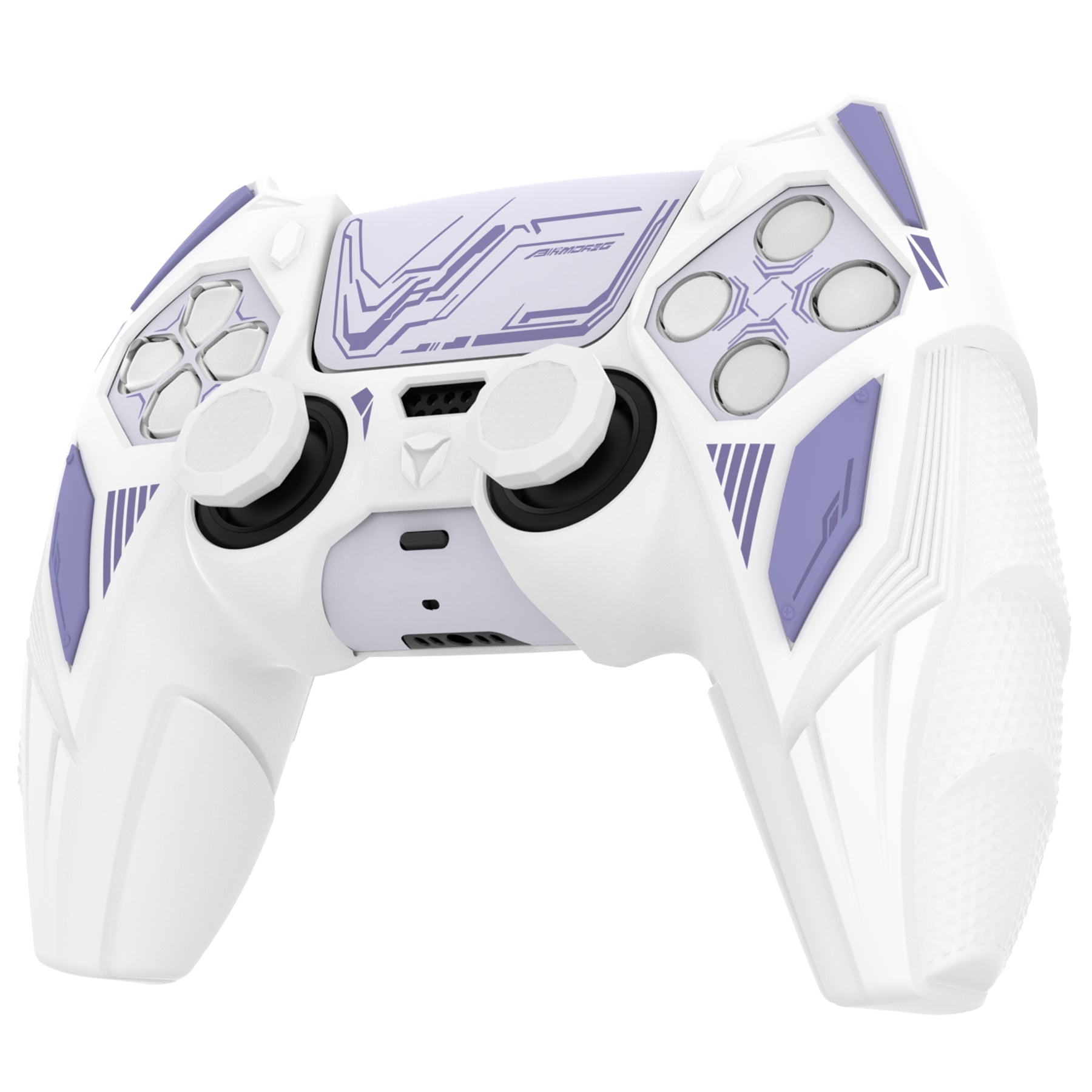 PlayVital Mecha Rhino Silicone Cover for PS5 Controller with Thumb Grips & Stickers, Compatible with Charging Station - White & Light Violet PlayVital
