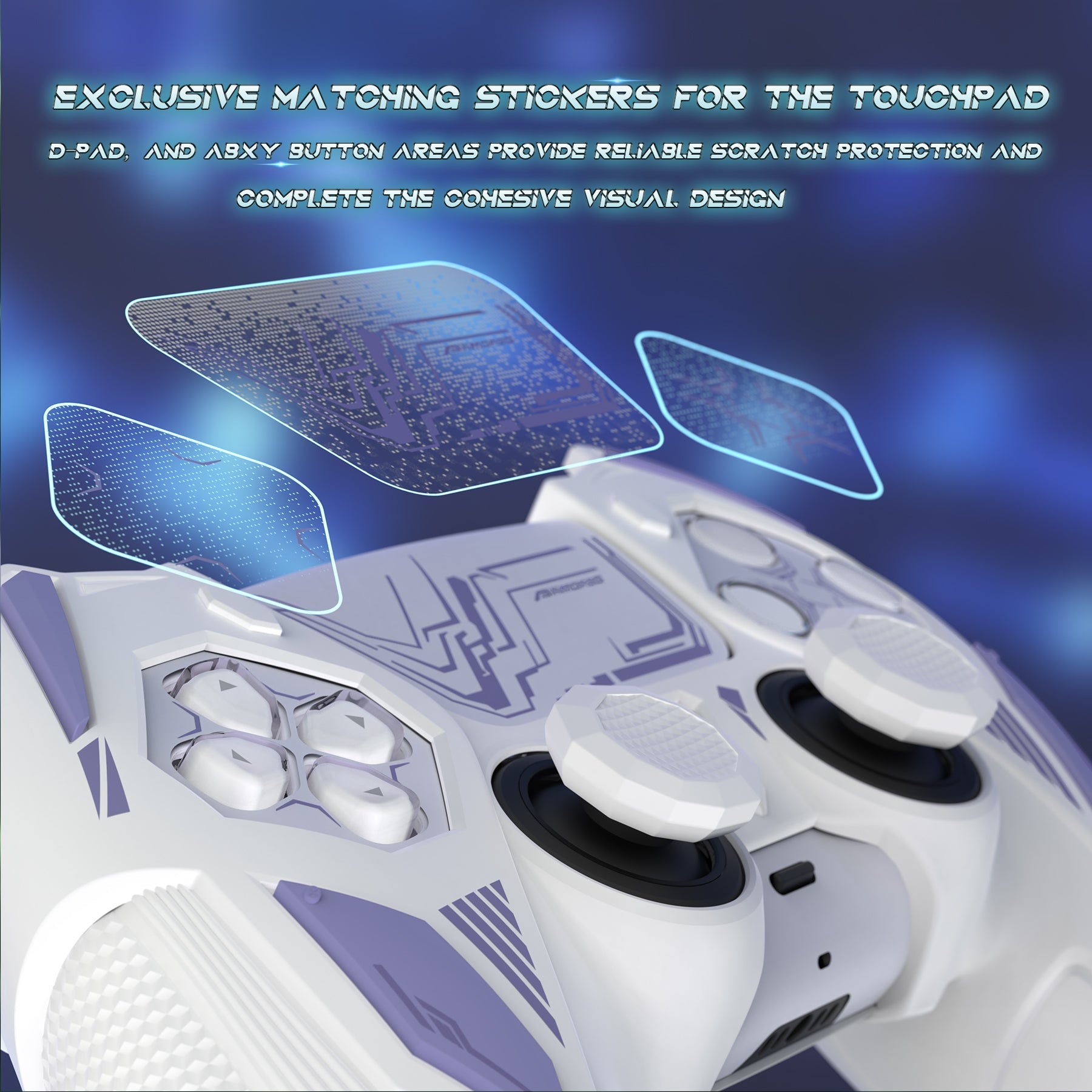 PlayVital Mecha Rhino Silicone Cover for PS5 Controller with Thumb Grips & Stickers, Compatible with Charging Station - White & Light Violet PlayVital