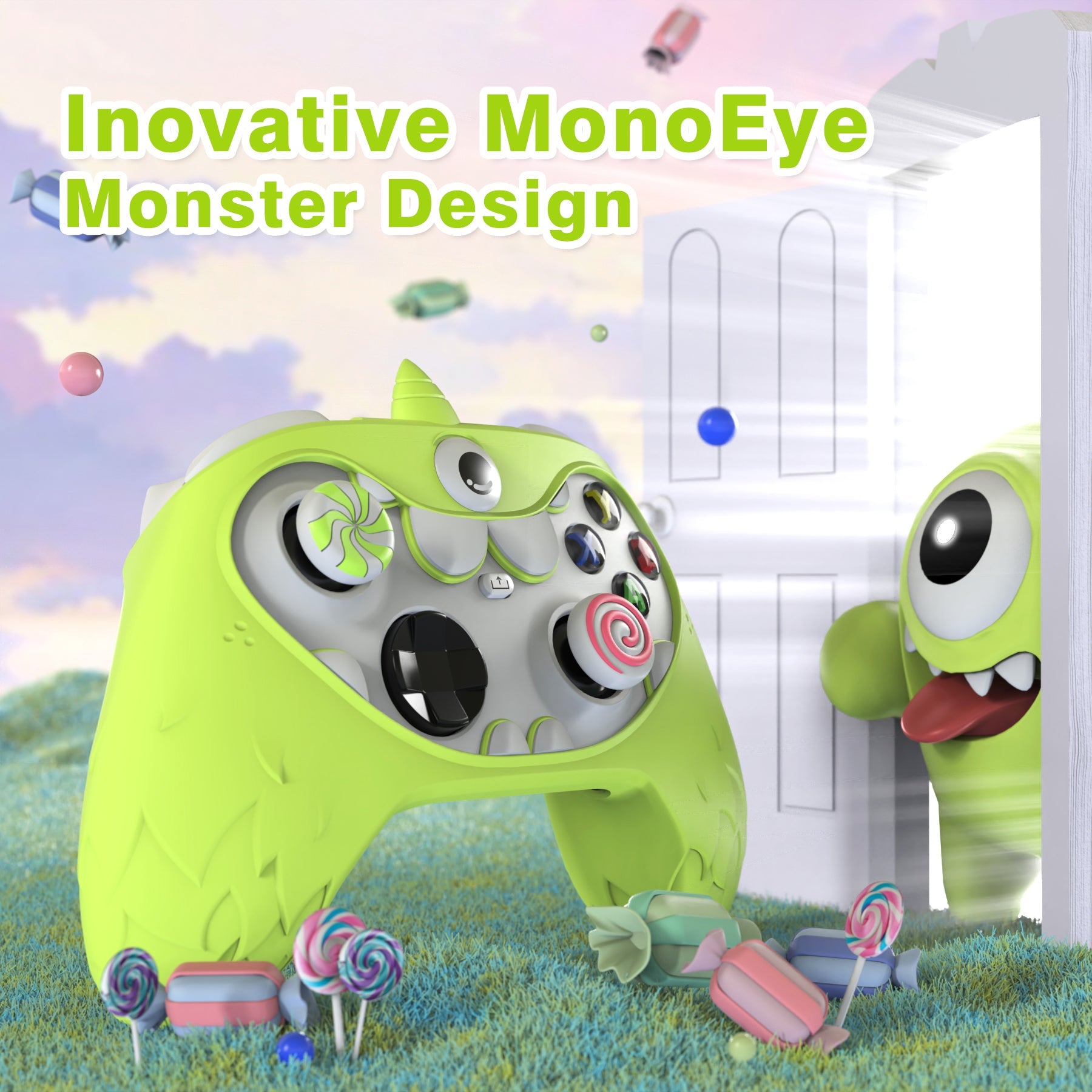 PlayVital MonoEye Monster Cute Silicone Cover for Xbox Series X/S Controller, Includes Joystick Caps and Stickers for Xbox Core Controller Grip Case - Green PlayVital