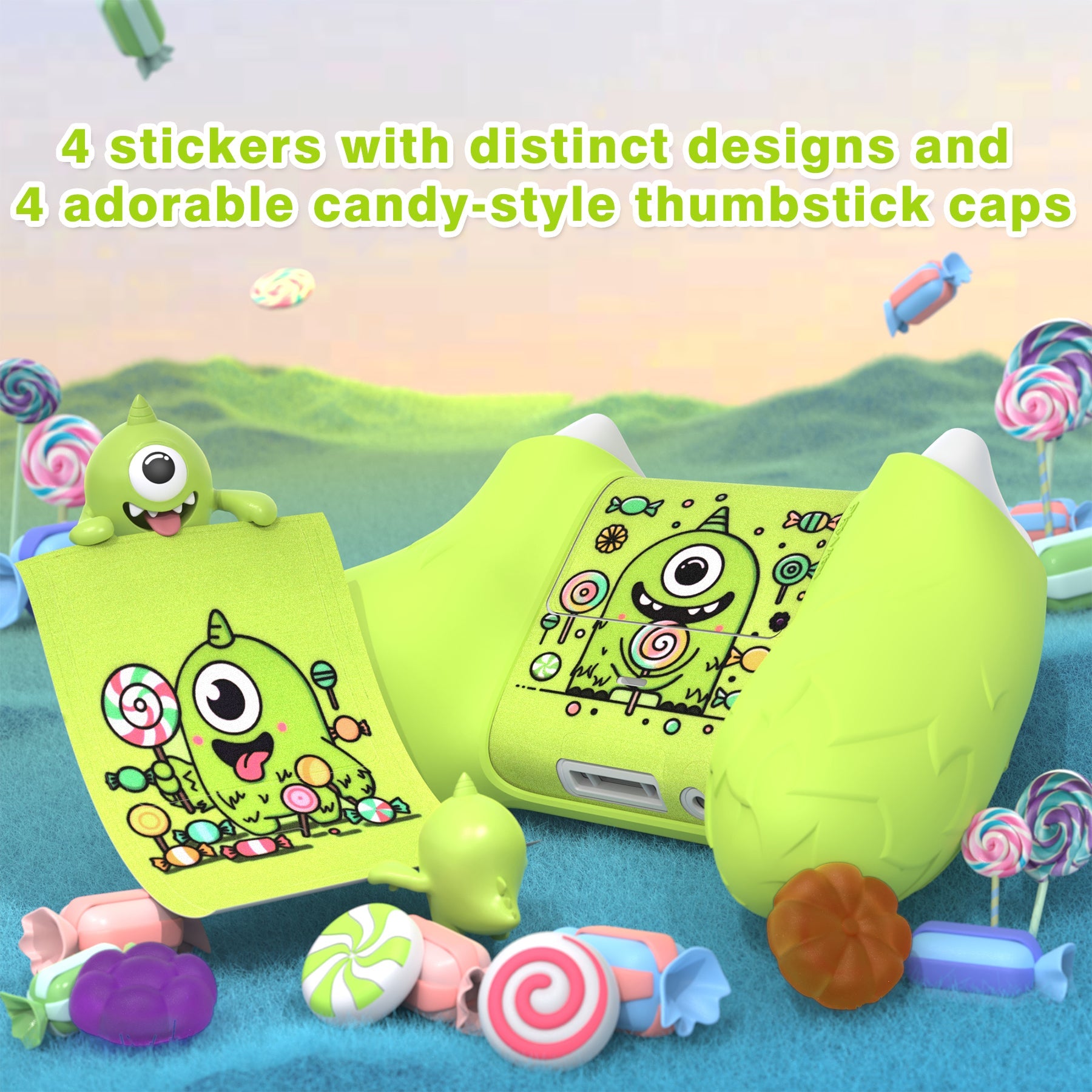 PlayVital MonoEye Monster Cute Silicone Cover for Xbox Series X/S Controller, Includes Joystick Caps and Stickers for Xbox Core Controller Grip Case - Green PlayVital