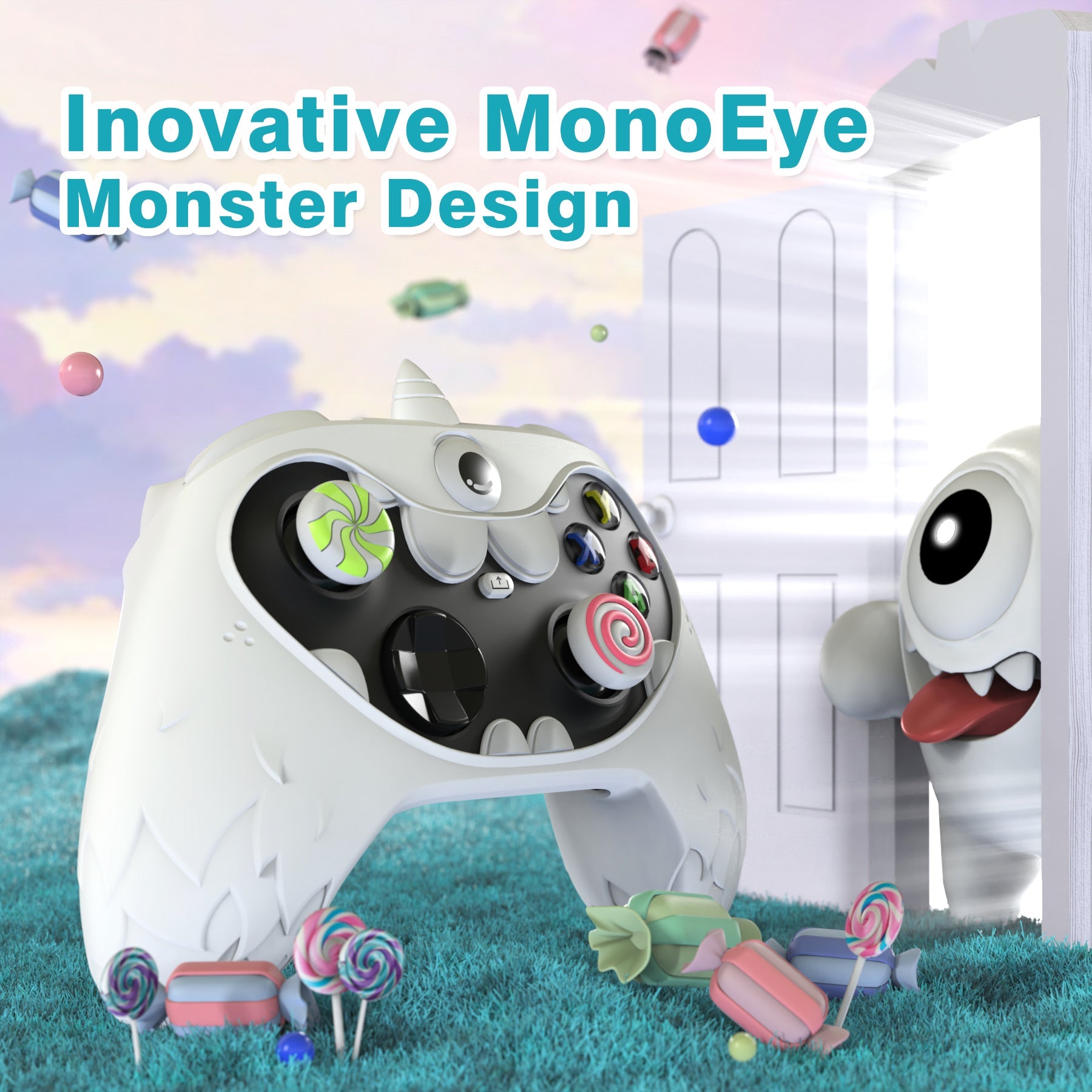 PlayVital MonoEye Monster Cute Silicone Cover for Xbox Series X/S Controller, Includes Joystick Caps and Stickers for Xbox Core Controller Grip Case - White PlayVital