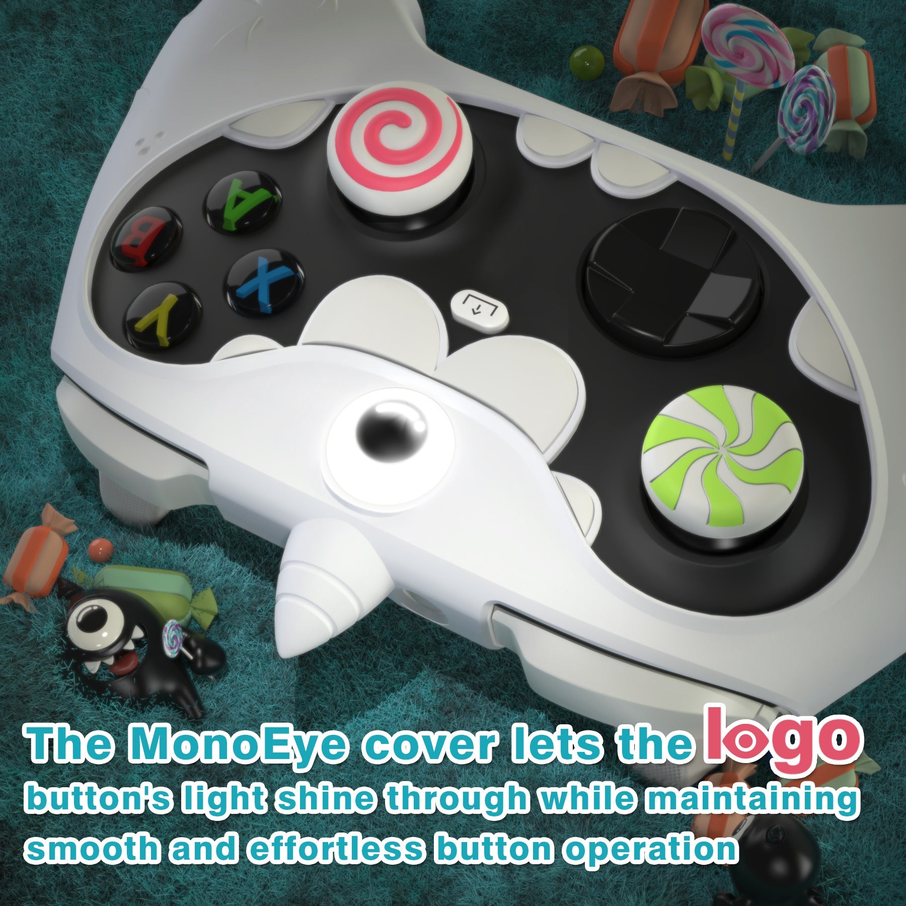 PlayVital MonoEye Monster Cute Silicone Cover for Xbox Series X/S Controller, Includes Joystick Caps and Stickers for Xbox Core Controller Grip Case - White PlayVital