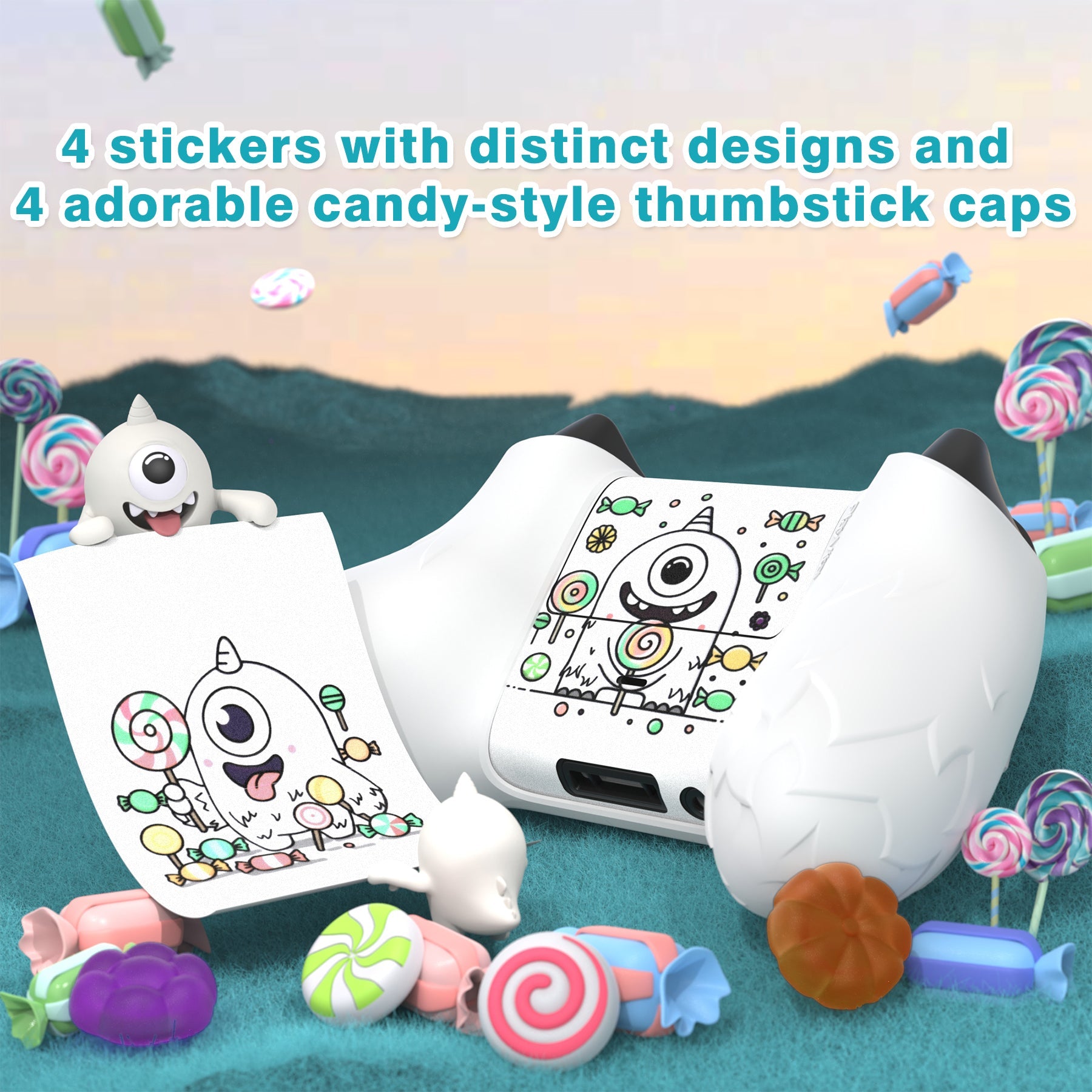 PlayVital MonoEye Monster Cute Silicone Cover for Xbox Series X/S Controller, Includes Joystick Caps and Stickers for Xbox Core Controller Grip Case - White PlayVital