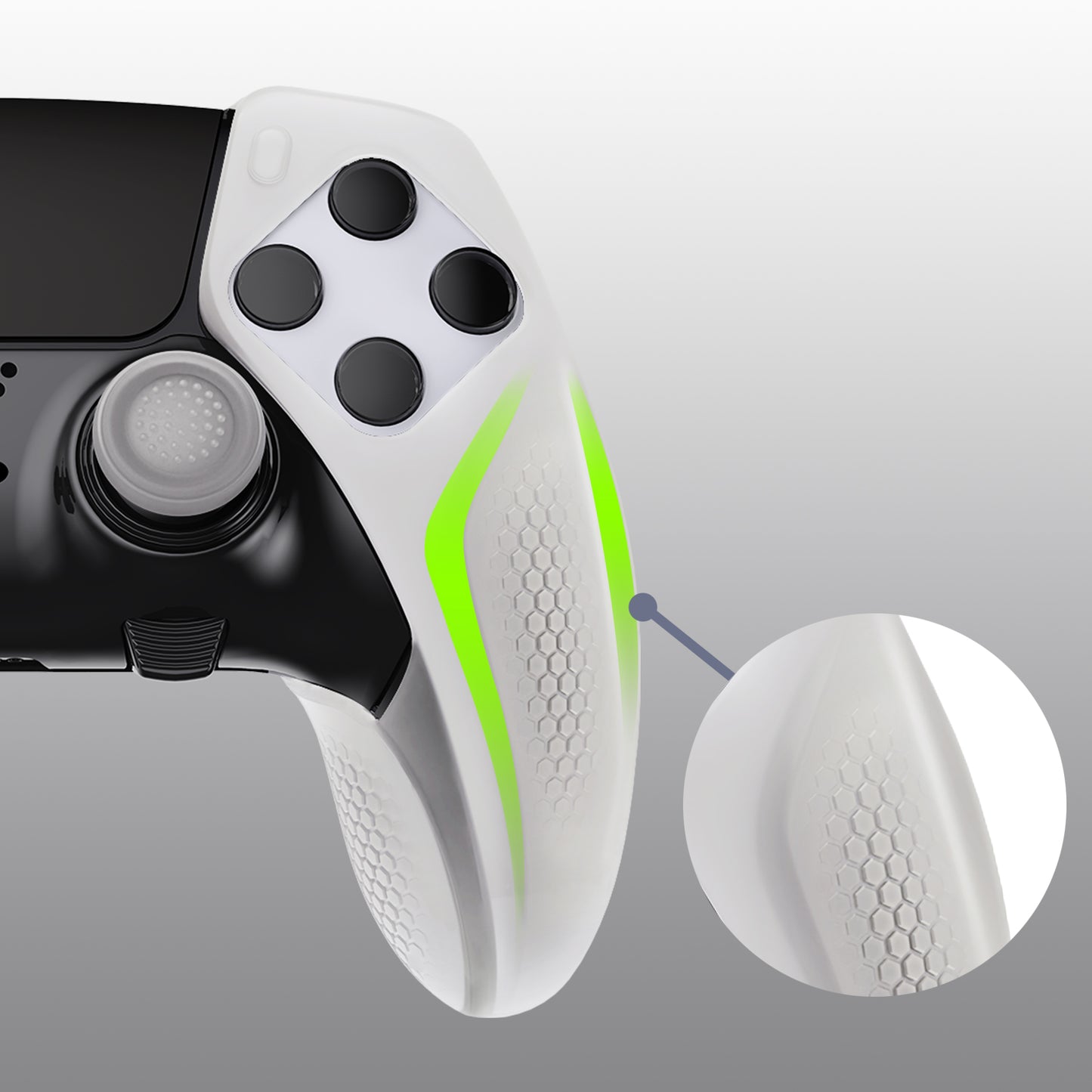 PlayVital Ninja Edition Anti-Slip Half-Covered Silicone Cover Skin with Thumb Grip Caps for PS5 Edge Controller - Glow in Dark - Green - EYPFP006 PlayVital