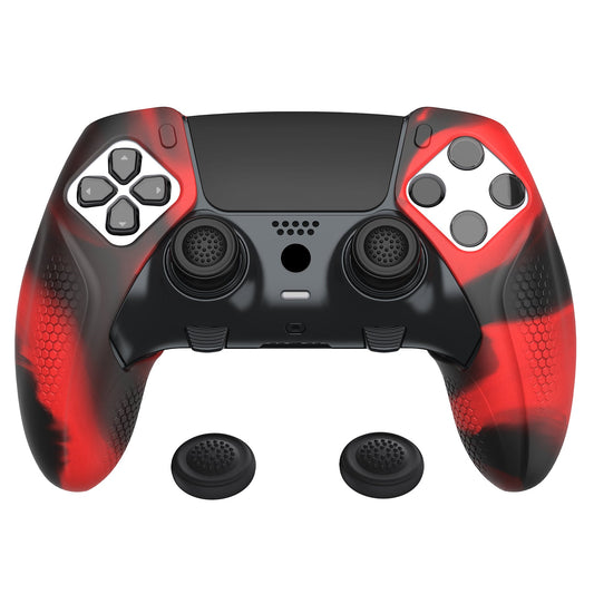 PlayVital Ninja Edition Anti-Slip Half-Covered Silicone Cover Skin with Thumb Grip Caps for PS5 Edge Controller - Red & Black PlayVital