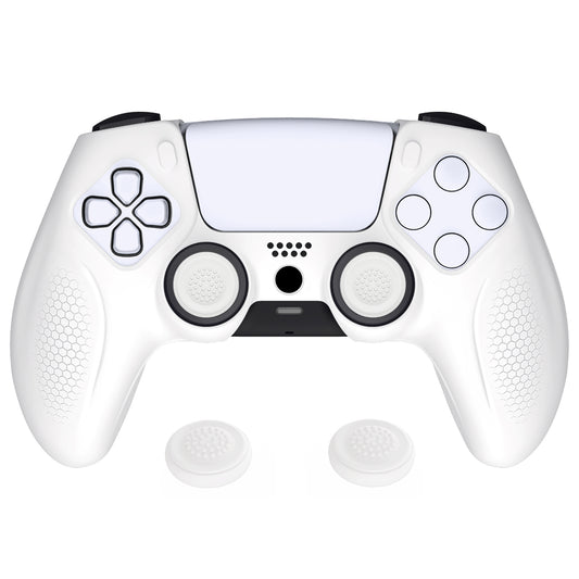 PlayVital Ninja Edition Anti-Slip Silicone Cover Skin with Thumb Grips for PS5 Wireless Controller, Compatible with Charging Station - White - MQRPFP002 PlayVital