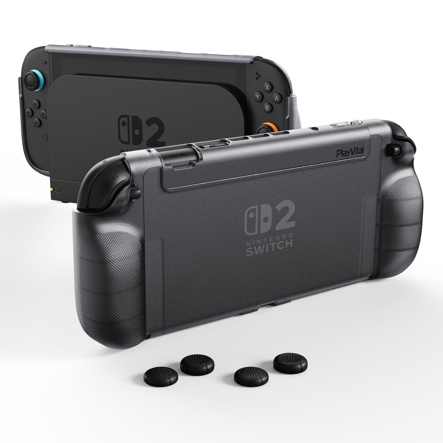 PlayVital PURE Ergonomic TPU Protective Cover with Thumb Grips for Nintendo Switch 2 - Clear Black PlayVital