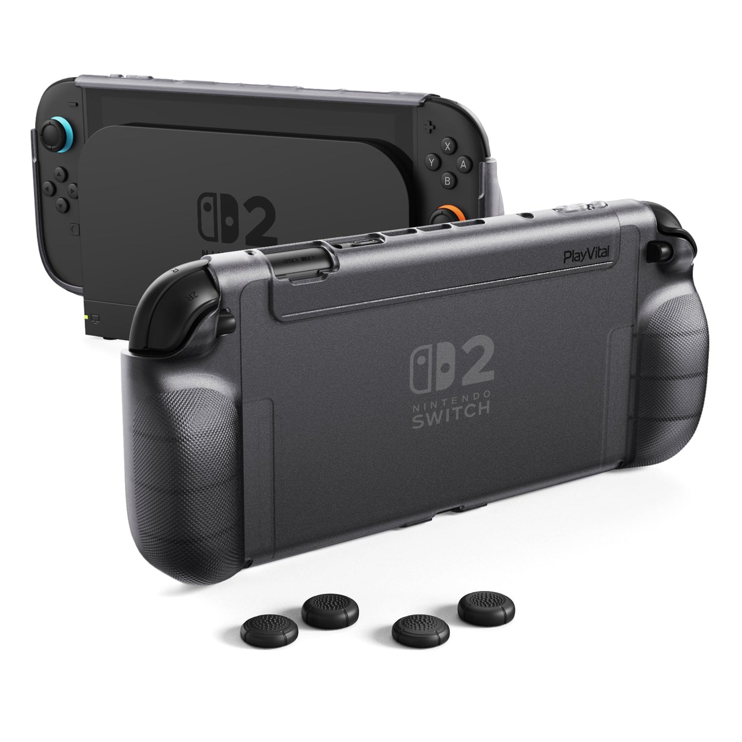 PlayVital PURE Ergonomic TPU Protective Cover with Thumb Grips for Nintendo Switch 2 - Clear Black PlayVital
