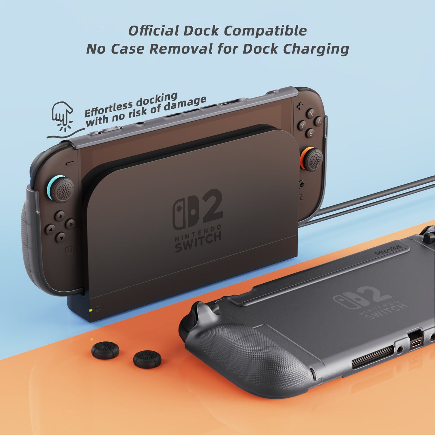 PlayVital PURE Ergonomic TPU Protective Cover with Thumb Grips for Nintendo Switch 2 - Clear Black PlayVital