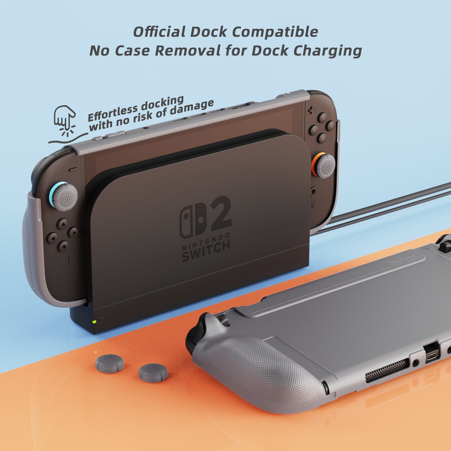 PlayVital PURE Ergonomic TPU Protective Cover with Thumb Grips for Nintendo Switch 2 - New Hope Gray PlayVital