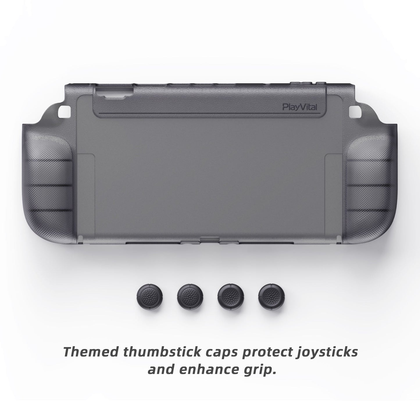 PlayVital PURE Grip Case for Nintendo Switch 2, Shockproof TPU Protective Cover Ergonomic Anti-Slip Grips Design & Thumbstick Caps - Clear Black PlayVital