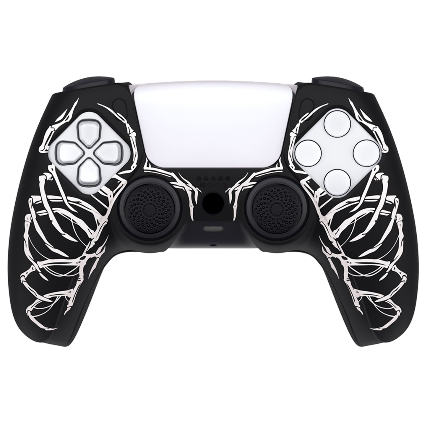 PlayVital Pure Series Dockable Model Anti-Slip Silicone Cover Skin with Thumb Grip Caps for PS5 Wireless Controller - Compatible with Charging Station - Carving Skull - EKPFL006 PlayVital
