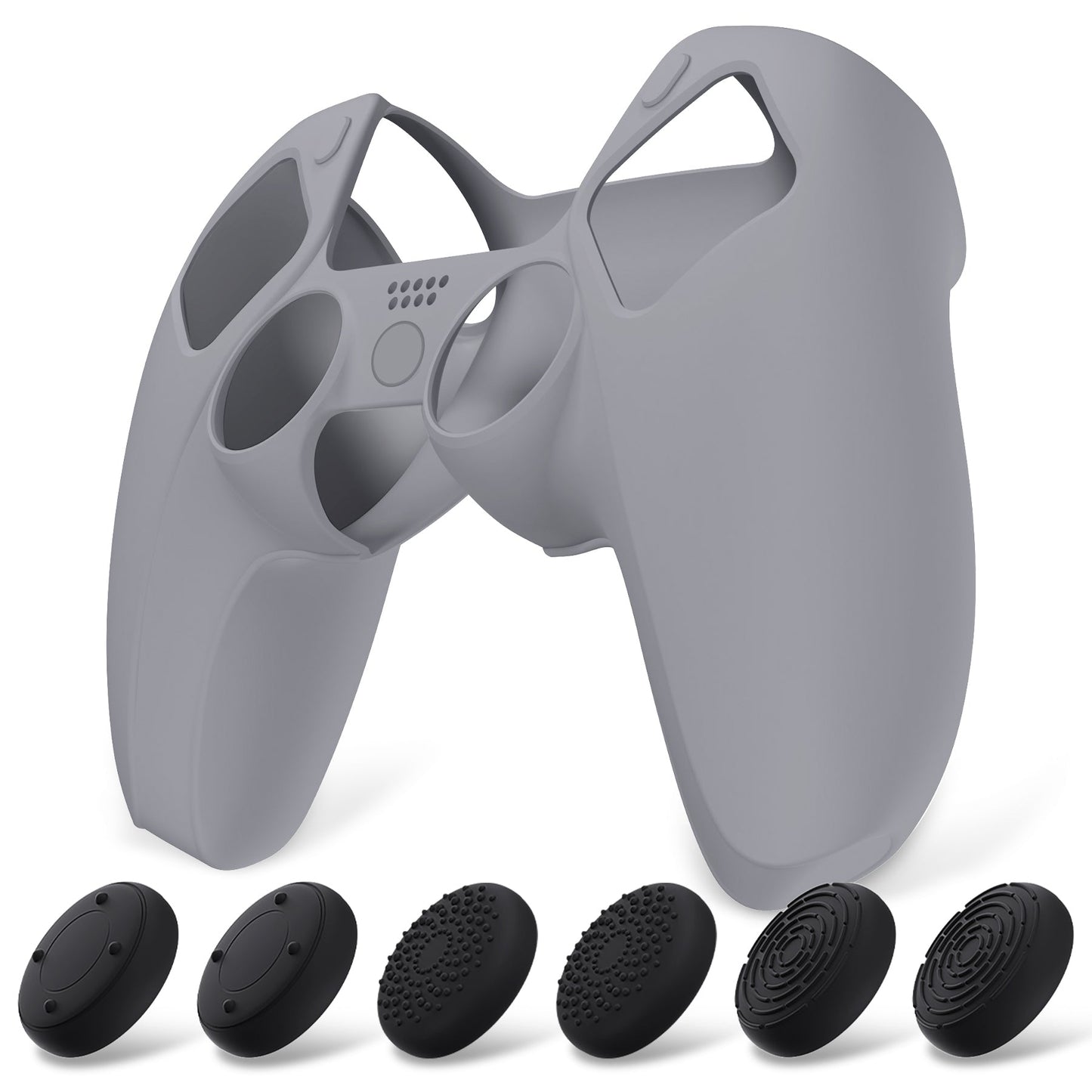 PlayVital Pure Series Dockable Model Anti-Slip Silicone Cover Skin with Thumb Grip Caps for PS5 Wireless Controller - Compatible with Charging Station - Gray PlayVital