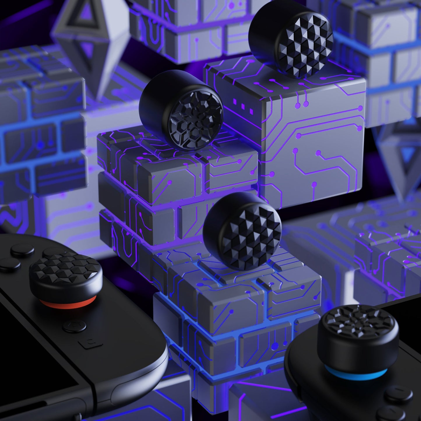 PlayVital QUANTUM Pro Ergonomic Thumbstick Grips for Nintendo Switch 2 (2025) with 3 Height Convex and Concave - Diamond Grain & Crack Bomb Design - Black PlayVital