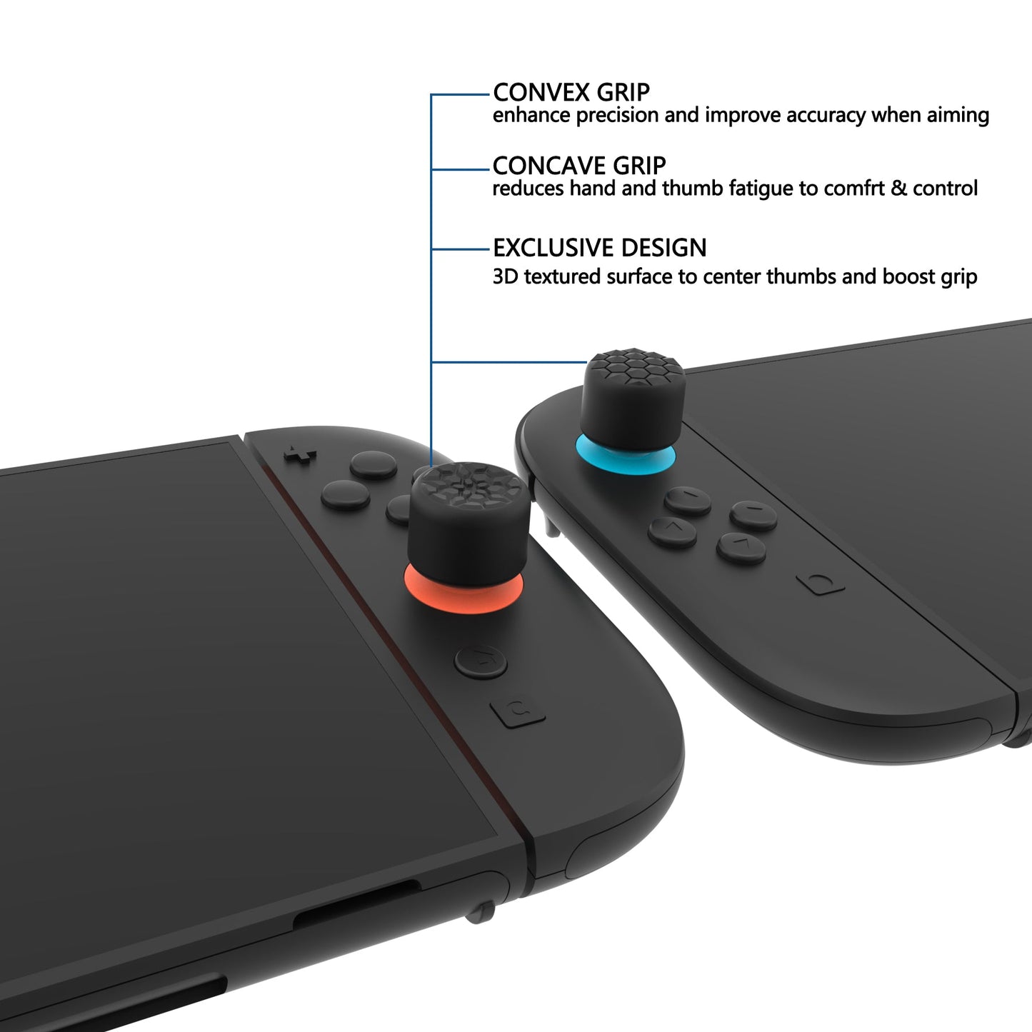 PlayVital QUANTUM Pro Ergonomic Thumbstick Grips for Nintendo Switch 2 (2025) with 3 Height Convex and Concave - Diamond Grain & Crack Bomb Design - Black PlayVital
