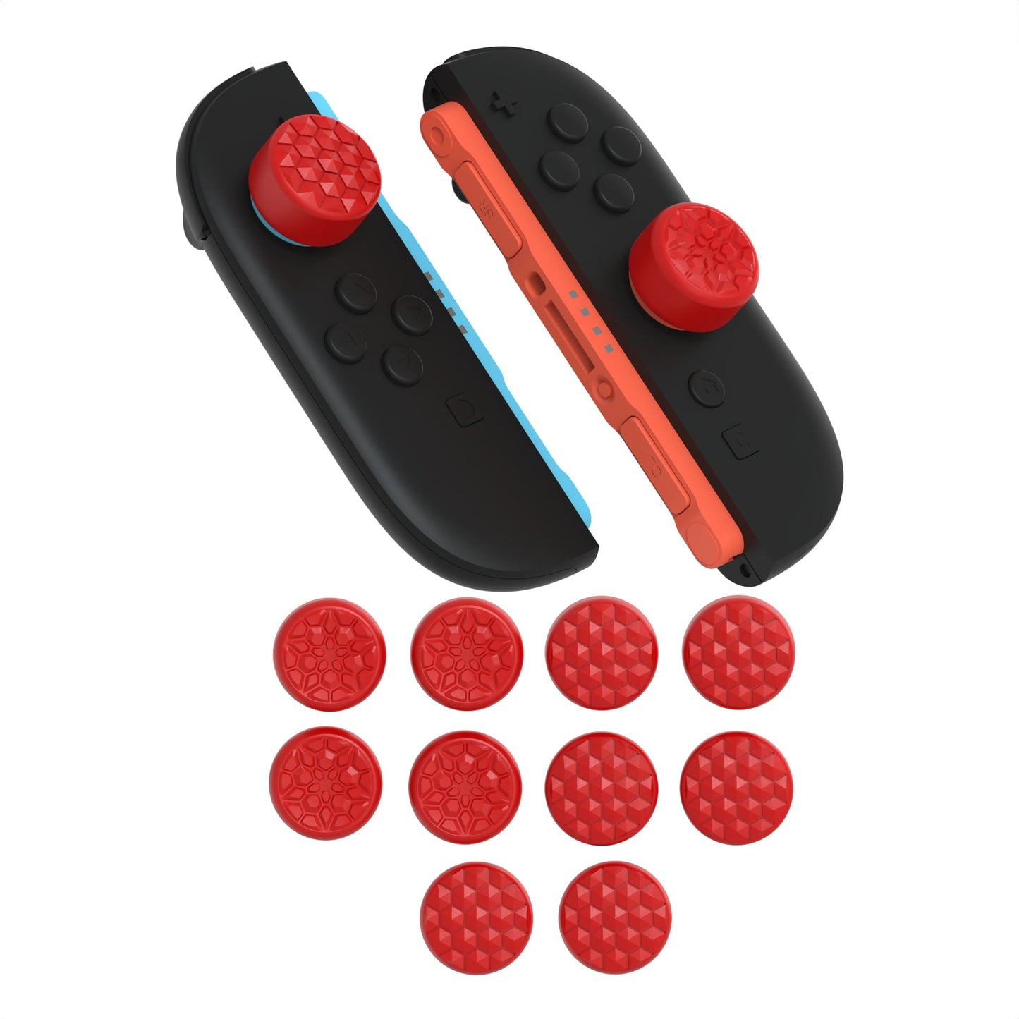 PlayVital QUANTUM Pro Ergonomic Thumbstick Grips for Nintendo Switch 2 (2025) with 3 Height Convex and Concave - Diamond Grain & Crack Bomb Design - Passion Red PlayVital