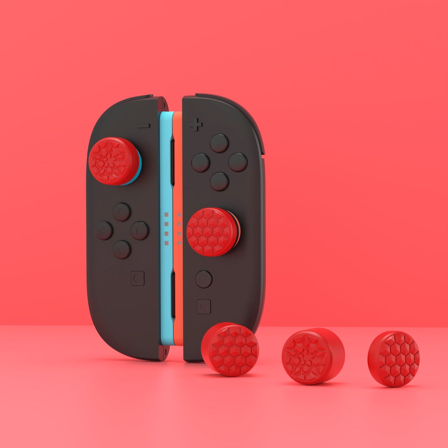 PlayVital QUANTUM Pro Ergonomic Thumbstick Grips for Nintendo Switch 2 (2025) with 3 Height Convex and Concave - Diamond Grain & Crack Bomb Design - Passion Red PlayVital