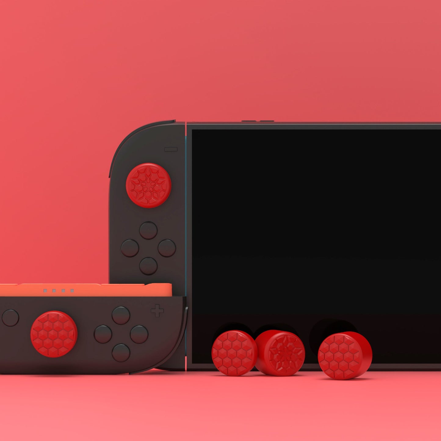 PlayVital QUANTUM Pro Ergonomic Thumbstick Grips for Nintendo Switch 2 (2025) with 3 Height Convex and Concave - Diamond Grain & Crack Bomb Design - Passion Red PlayVital