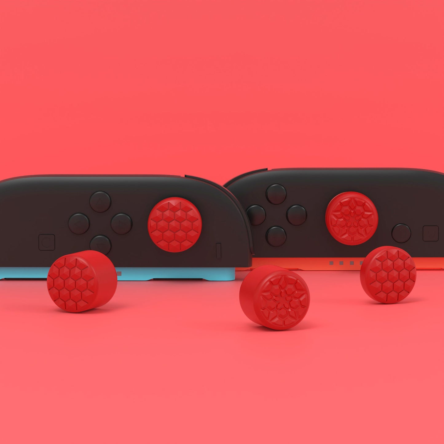 PlayVital QUANTUM Pro Ergonomic Thumbstick Grips for Nintendo Switch 2 (2025) with 3 Height Convex and Concave - Diamond Grain & Crack Bomb Design - Passion Red PlayVital