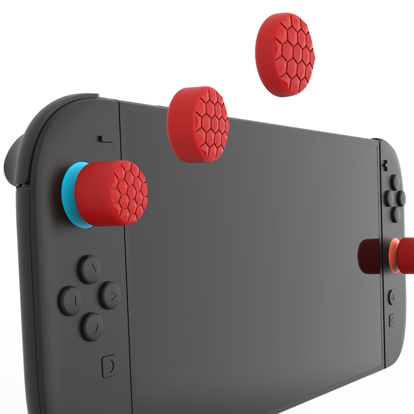 PlayVital QUANTUM Pro Ergonomic Thumbstick Grips for Nintendo Switch 2 (2025) with 3 Height Convex and Concave - Diamond Grain & Crack Bomb Design - Passion Red PlayVital