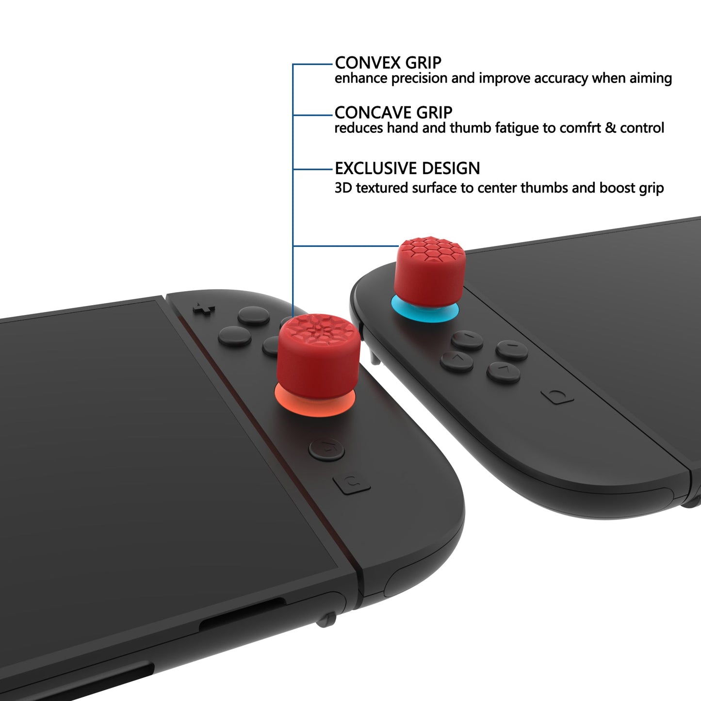 PlayVital QUANTUM Pro Ergonomic Thumbstick Grips for Nintendo Switch 2 (2025) with 3 Height Convex and Concave - Diamond Grain & Crack Bomb Design - Passion Red PlayVital