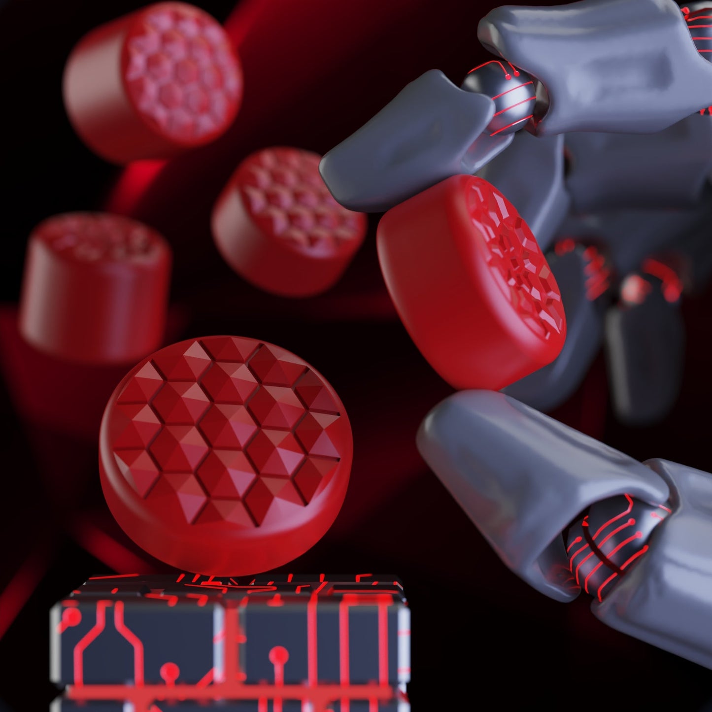 PlayVital QUANTUM Pro Ergonomic Thumbstick Grips for Nintendo Switch 2 (2025) with 3 Height Convex and Concave - Diamond Grain & Crack Bomb Design - Passion Red PlayVital