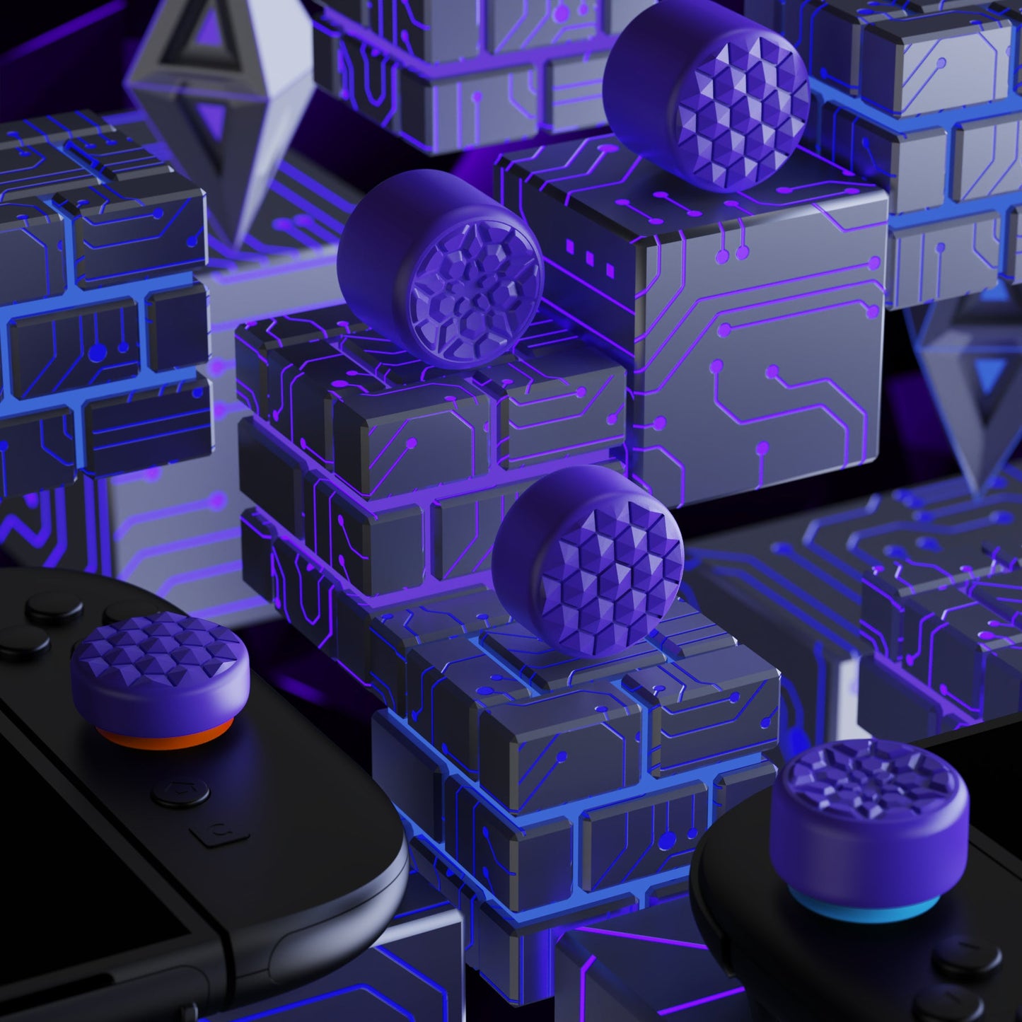 PlayVital QUANTUM Pro Ergonomic Thumbstick Grips for Nintendo Switch 2 (2025) with 3 Height Convex and Concave - Diamond Grain & Crack Bomb Design - Purple PlayVital