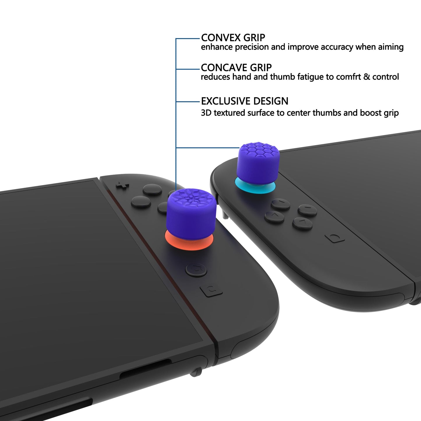 PlayVital QUANTUM Pro Ergonomic Thumbstick Grips for Nintendo Switch 2 (2025) with 3 Height Convex and Concave - Diamond Grain & Crack Bomb Design - Purple PlayVital