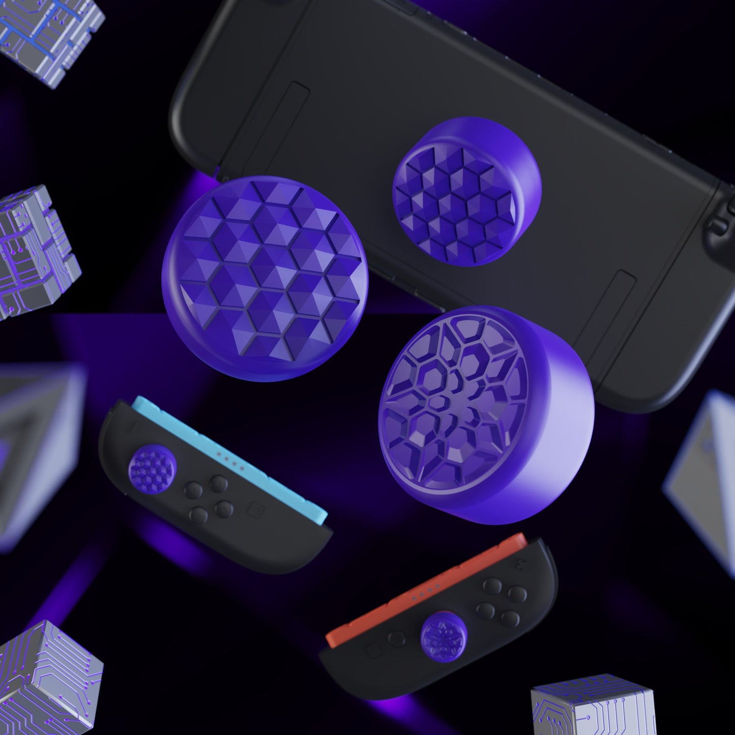 PlayVital QUANTUM Pro Ergonomic Thumbstick Grips for Nintendo Switch 2 (2025) with 3 Height Convex and Concave - Diamond Grain & Crack Bomb Design - Purple PlayVital