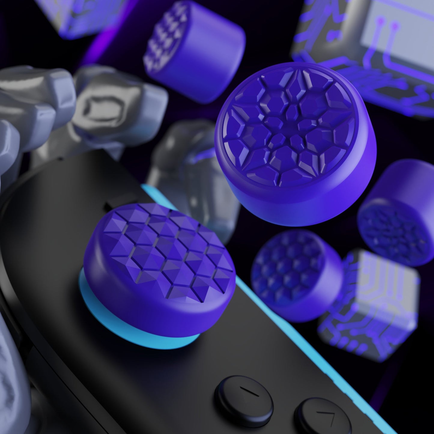 PlayVital QUANTUM Pro Ergonomic Thumbstick Grips for Nintendo Switch 2 (2025) with 3 Height Convex and Concave - Diamond Grain & Crack Bomb Design - Purple PlayVital