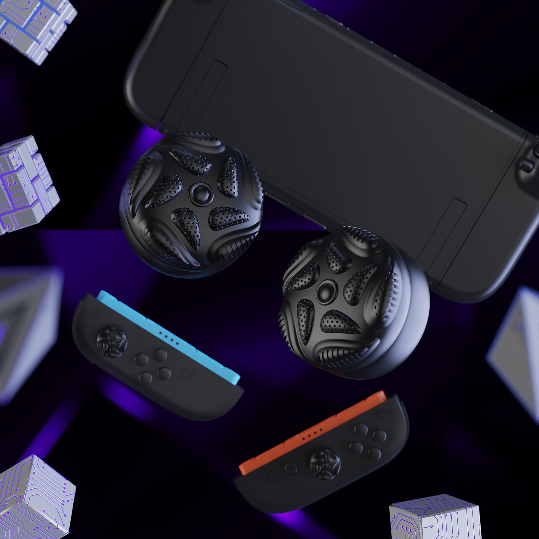 PlayVital Raindrop Texture Design Thumbs Cushion Caps Thumb Grips (4-Pack) for Switch 2, Anti-Slip Raindrop Texture Design Silicone Joystick Grip Cover for Nintendo Switch 2 Joycon - Black PlayVital