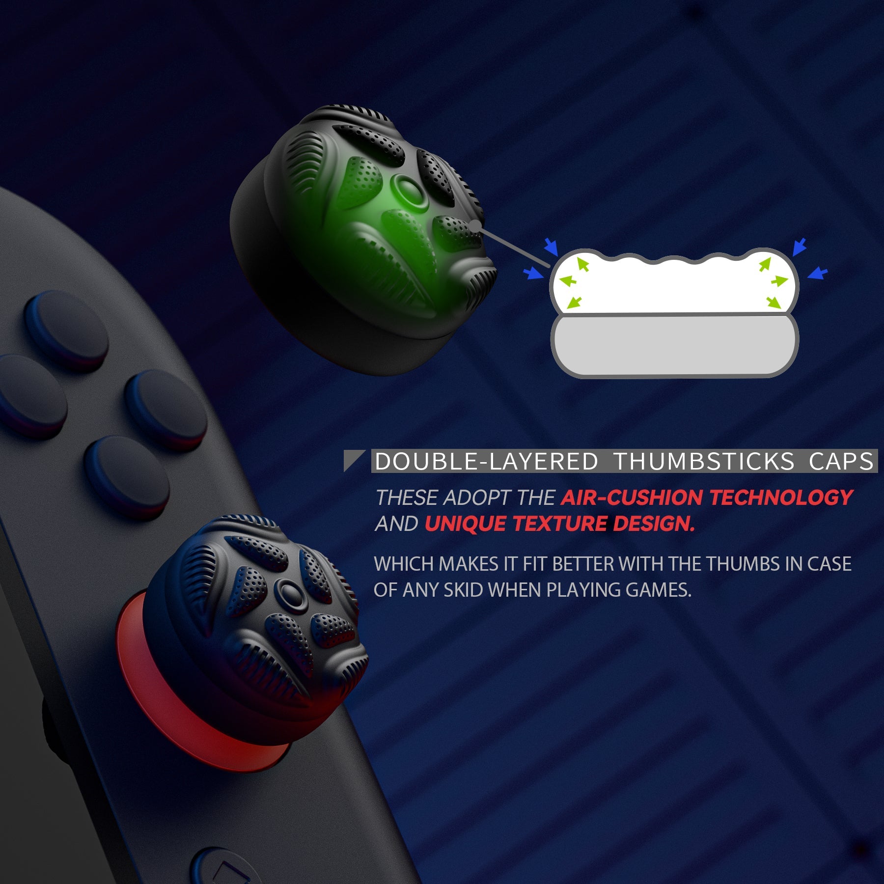 PlayVital Raindrop Texture Design Thumbs Cushion Caps Thumb Grips (4-Pack) for Switch 2, Anti-Slip Raindrop Texture Design Silicone Joystick Grip Cover for Nintendo Switch 2 Joycon - Black PlayVital