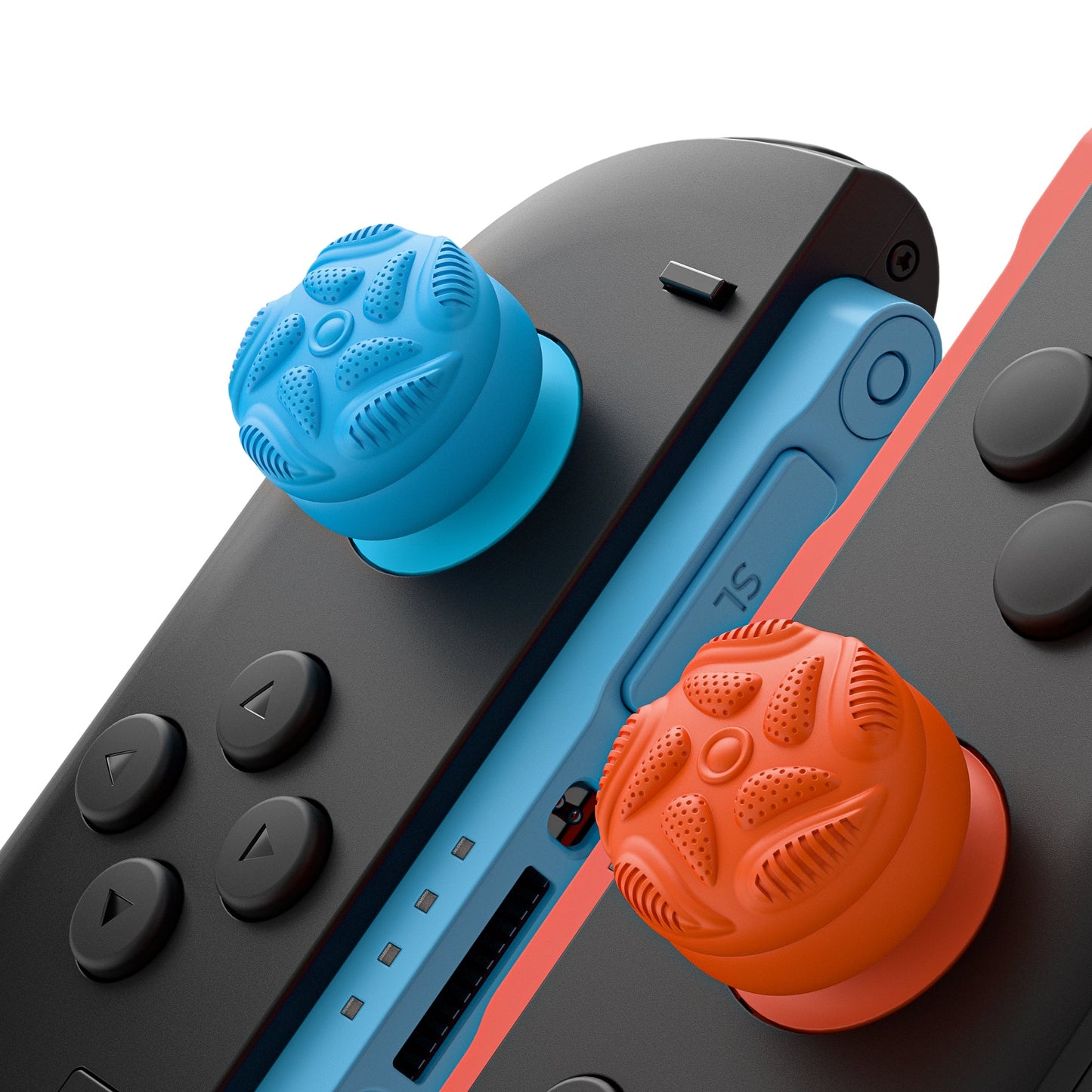 PlayVital Raindrop Texture Design Thumbs Cushion Caps Thumb Grips (4-Pack) for Switch 2, Anti-Slip Raindrop Texture Design Silicone Joystick Grip Cover for Nintendo Switch 2 Joycon - Blue & Orange PlayVital