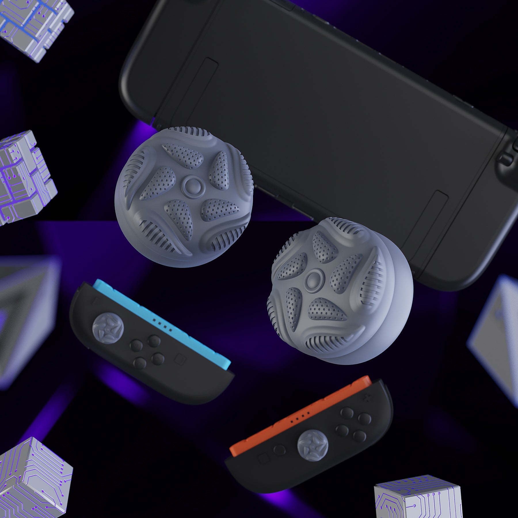 PlayVital Raindrop Texture Design Thumbs Cushion Caps Thumb Grips (4-Pack) for Switch 2, Anti-Slip Raindrop Texture Design Silicone Joystick Grip Cover for Nintendo Switch 2 Joycon - New Hope Gray PlayVital