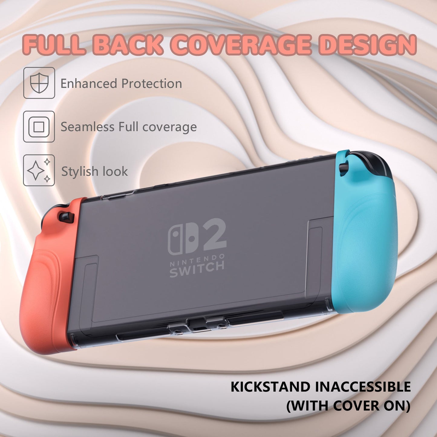 PlayVital Ranger Silicone Grip with Hard Console Cover for Nintendo Switch 2, Protective Case with Folding Stand & Thumb Grips Caps for for Nintendo Switch 2 (2025) - Clear White PlayVital