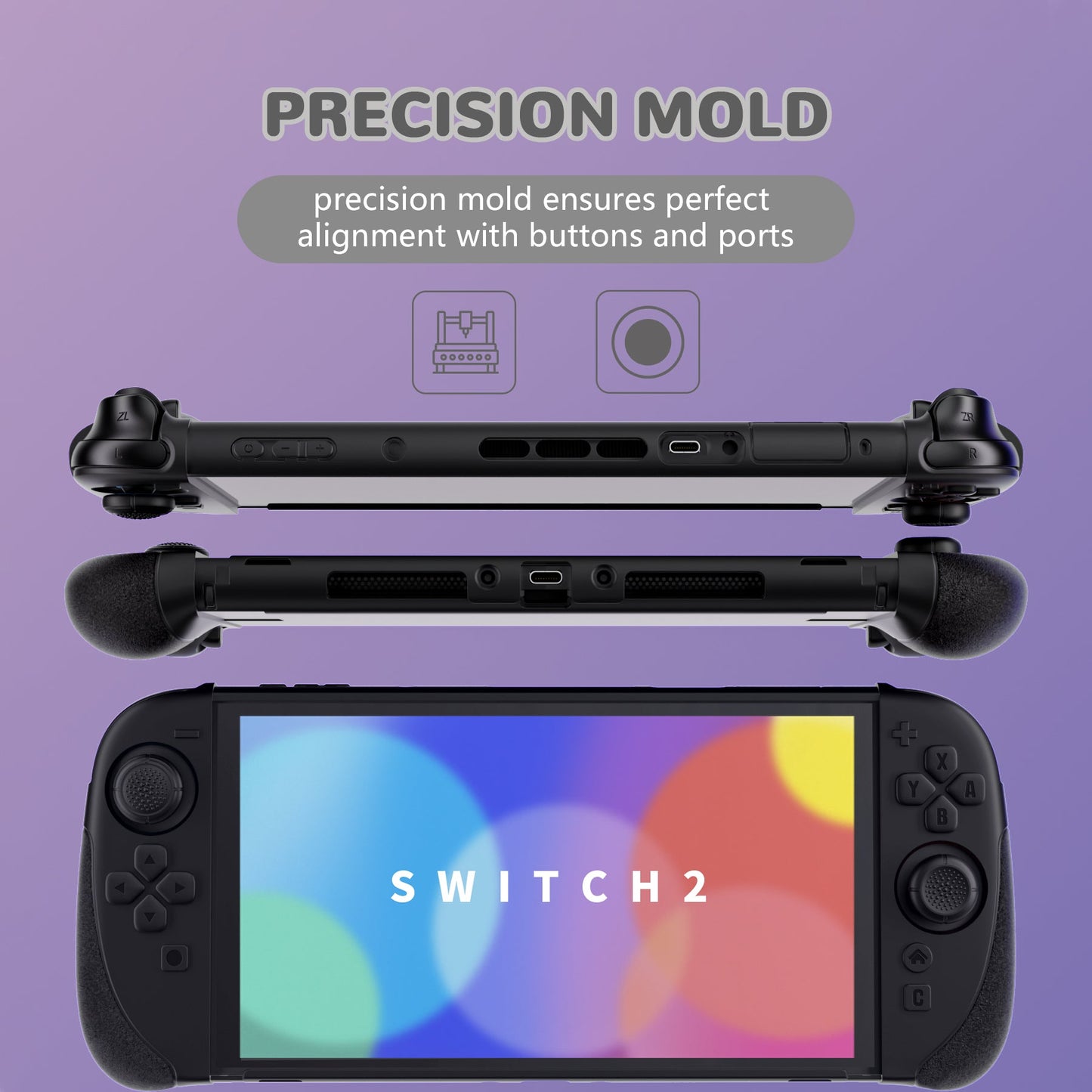 PlayVital Ranger Silicone Grip with Hard Console Cover for Nintendo Switch 2, Protective Case with Folding Stand & Thumb Grips Caps for Nintendo Switch 2 (2025) - Black PlayVital