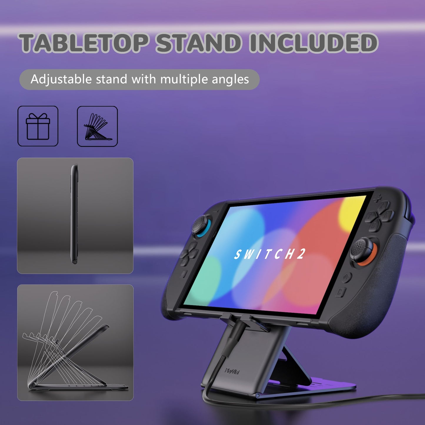 PlayVital Ranger Silicone Grip with Hard Console Cover for Nintendo Switch 2, Protective Case with Folding Stand & Thumb Grips Caps for Nintendo Switch 2 (2025) - Black PlayVital