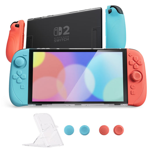 PlayVital Ranger Silicone Grip with Hard Console Cover for Nintendo Switch 2, Protective Case with Folding Stand & Thumb Grips Caps for for Nintendo Switch 2 (2025) - Clear White PlayVital