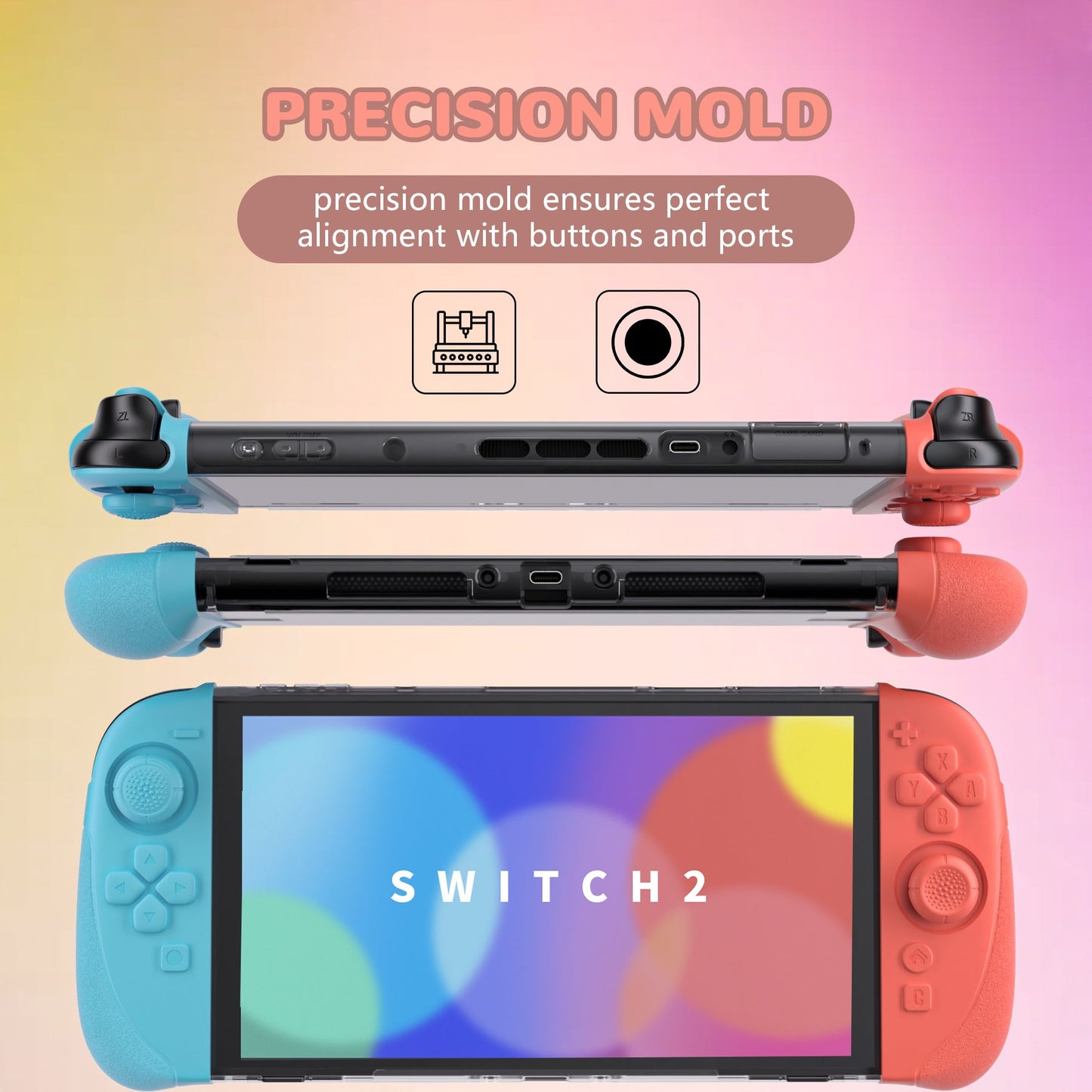 PlayVital Ranger Silicone Grip with Hard Console Cover for Nintendo Switch 2, Protective Case with Folding Stand & Thumb Grips Caps for for Nintendo Switch 2 (2025) - Clear White PlayVital