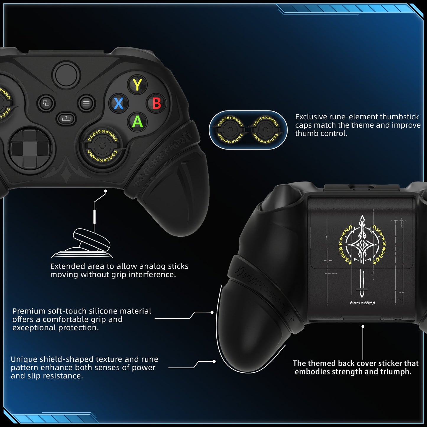 PlayVital Runes Edition Silicone Controller Cover with Thumbstick Cap & Sticker for Xbox Series X/S Controller & Xbox Core Wireless Controller - Black PlayVital