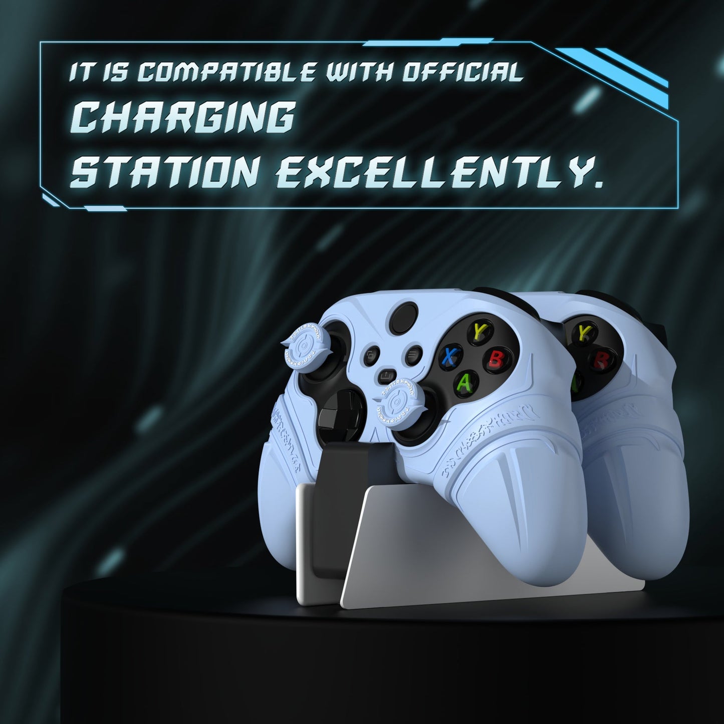 PlayVital Runes Edition Silicone Controller Cover with Thumbstick Cap & Sticker for Xbox Series X/S Controller & Xbox Core Wireless Controller - Blue PlayVital