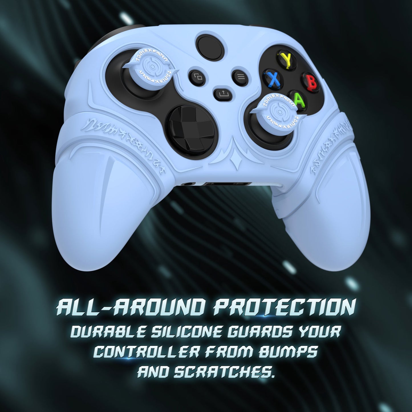 PlayVital Runes Edition Silicone Controller Cover with Thumbstick Cap & Sticker for Xbox Series X/S Controller & Xbox Core Wireless Controller - Blue PlayVital