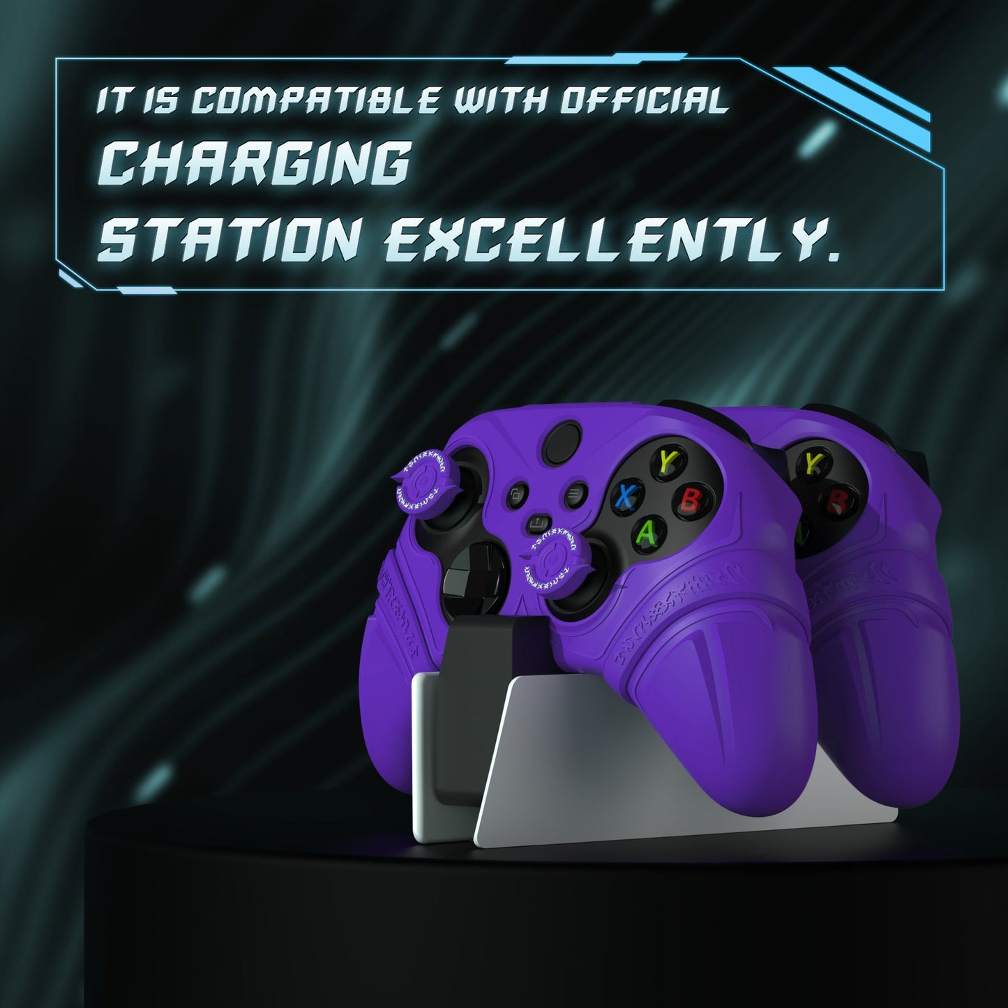 PlayVital Runes Edition Silicone Controller Cover with Thumbstick Cap & Sticker for Xbox Series X/S Controller & Xbox Core Wireless Controller - Purple PlayVital