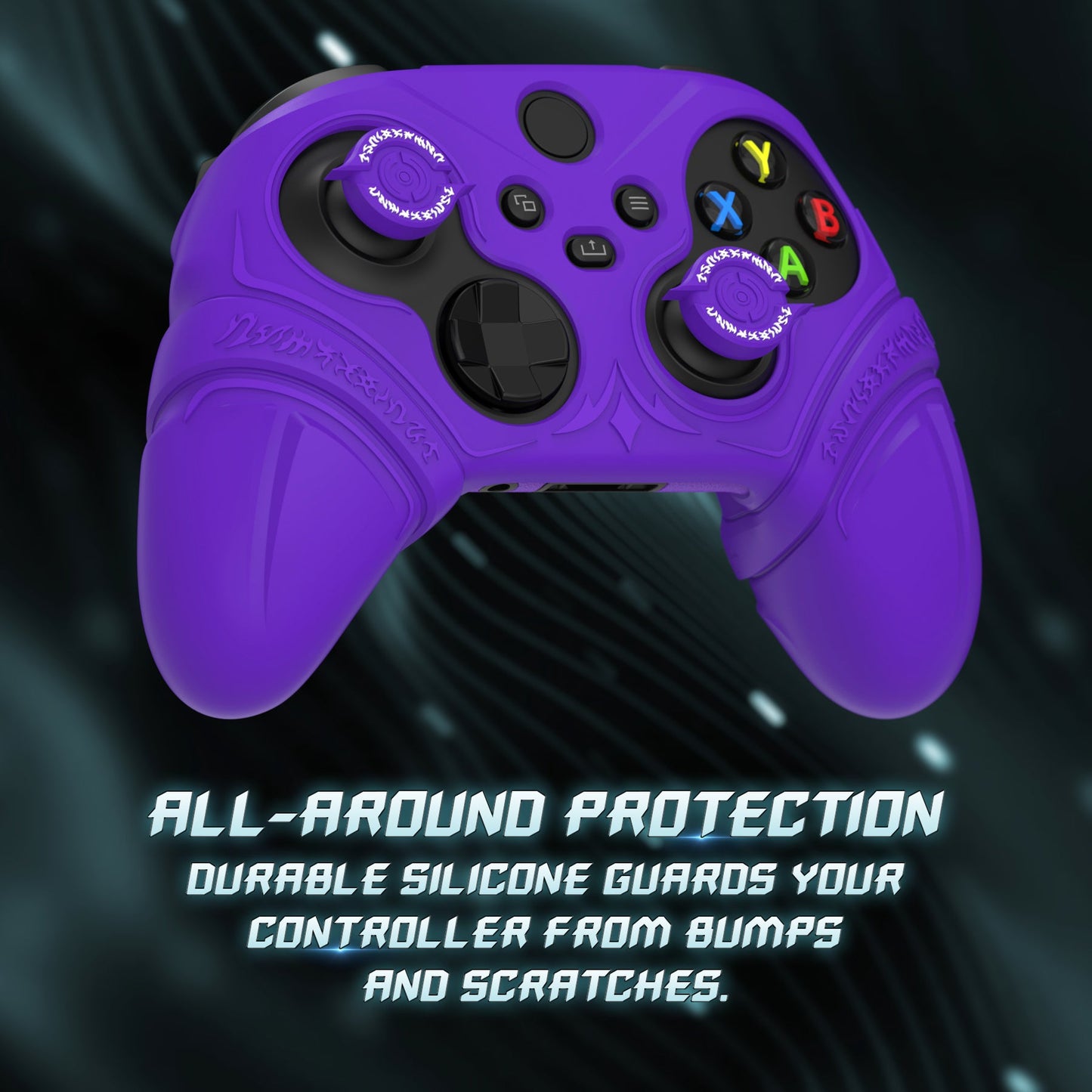 PlayVital Runes Edition Silicone Controller Cover with Thumbstick Cap & Sticker for Xbox Series X/S Controller & Xbox Core Wireless Controller - Purple PlayVital
