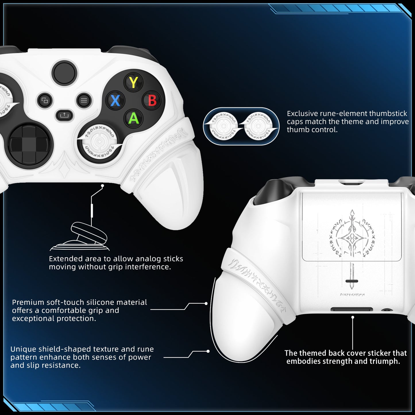 PlayVital Runes Edition Silicone Controller Cover with Thumbstick Cap & Sticker for Xbox Series X/S Controller & Xbox Core Wireless Controller - White PlayVital
