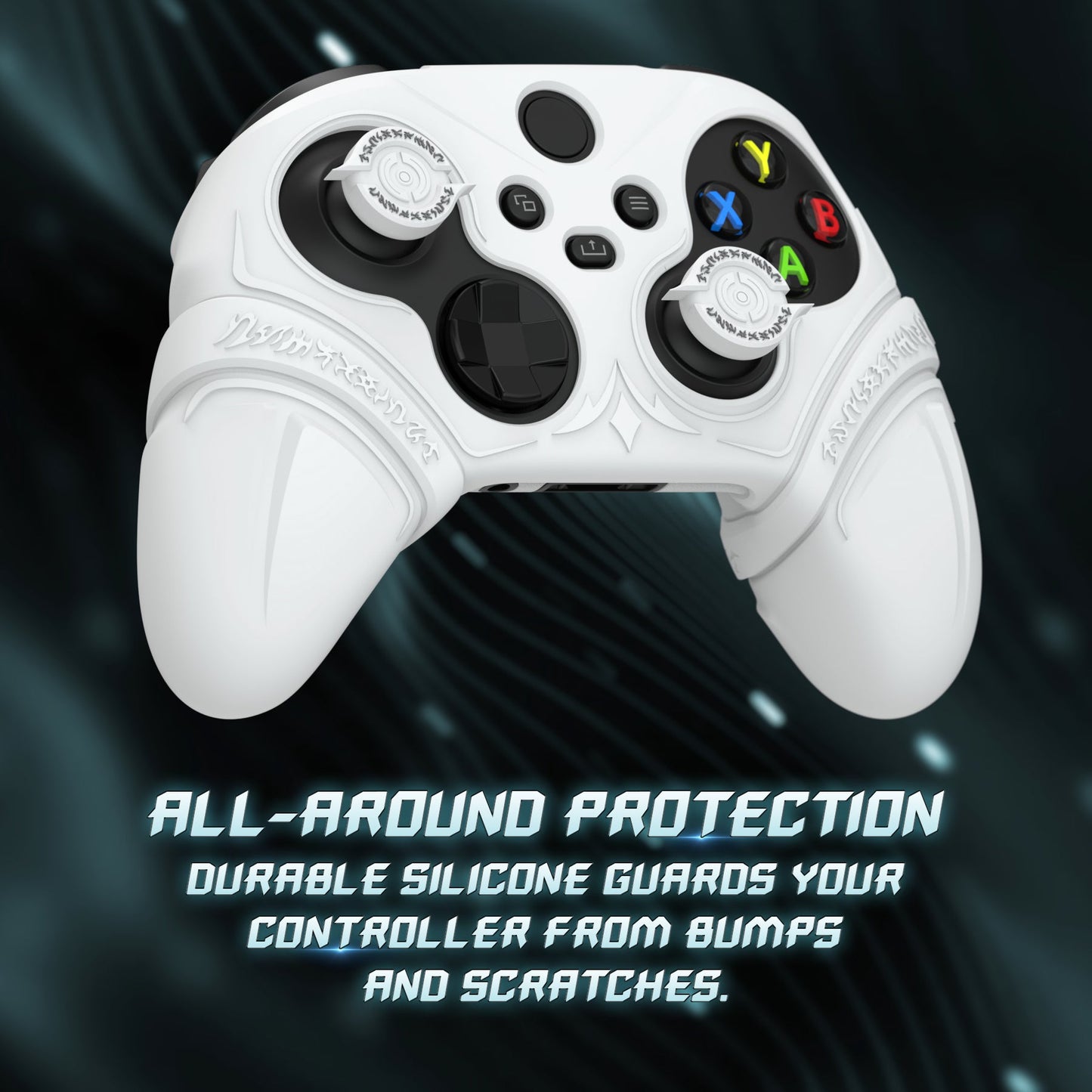 PlayVital Runes Edition Silicone Controller Cover with Thumbstick Cap & Sticker for Xbox Series X/S Controller & Xbox Core Wireless Controller - White PlayVital