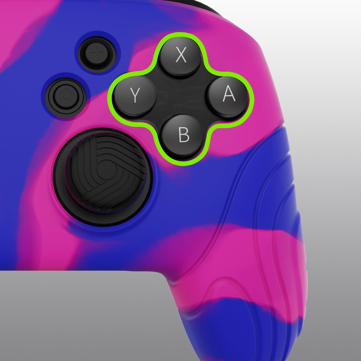 PlayVital Samurai Edition Ergonomic Anti-slip Silicone Skin Protective Case with Thumb Grip Caps for Nintendo Switch Pro Controller - Pink & Purple & Blue PlayVital