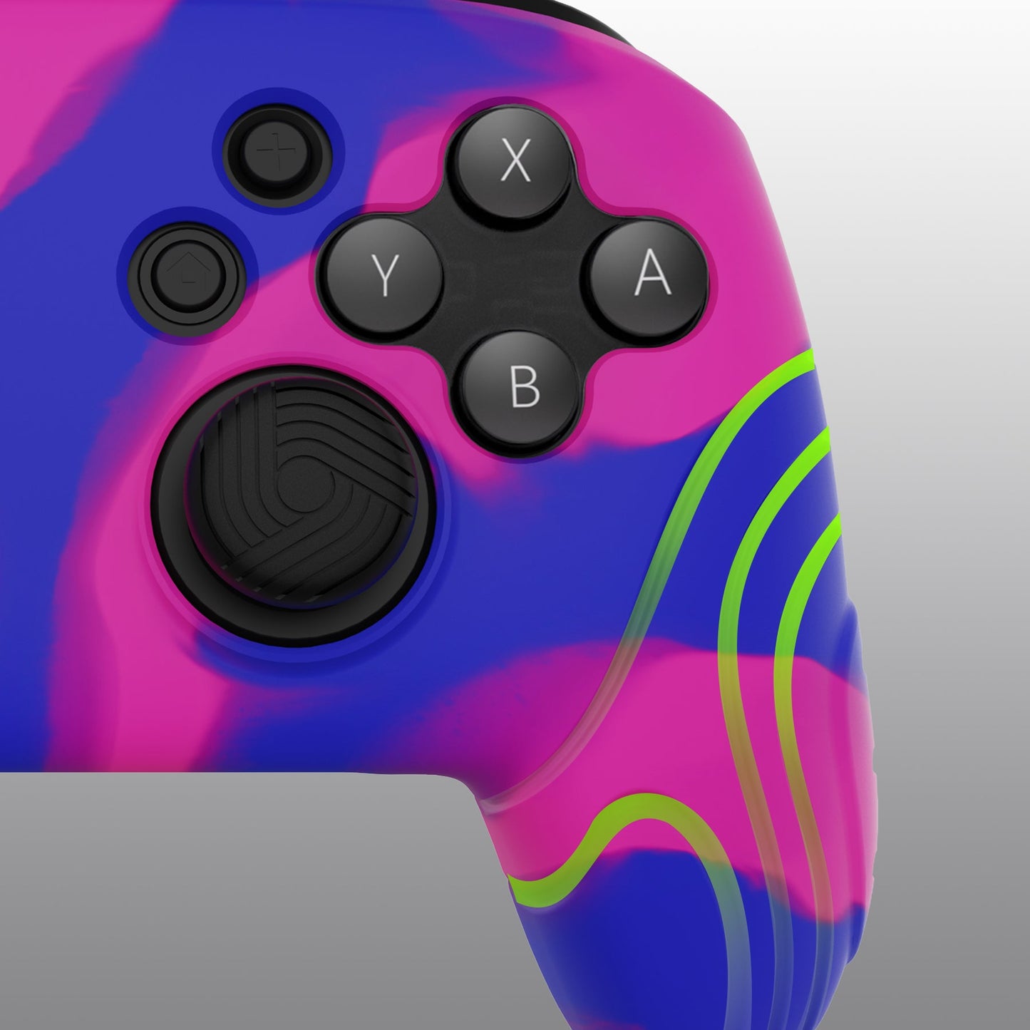 PlayVital Samurai Edition Ergonomic Anti-slip Silicone Skin Protective Case with Thumb Grip Caps for Nintendo Switch Pro Controller - Pink & Purple & Blue PlayVital