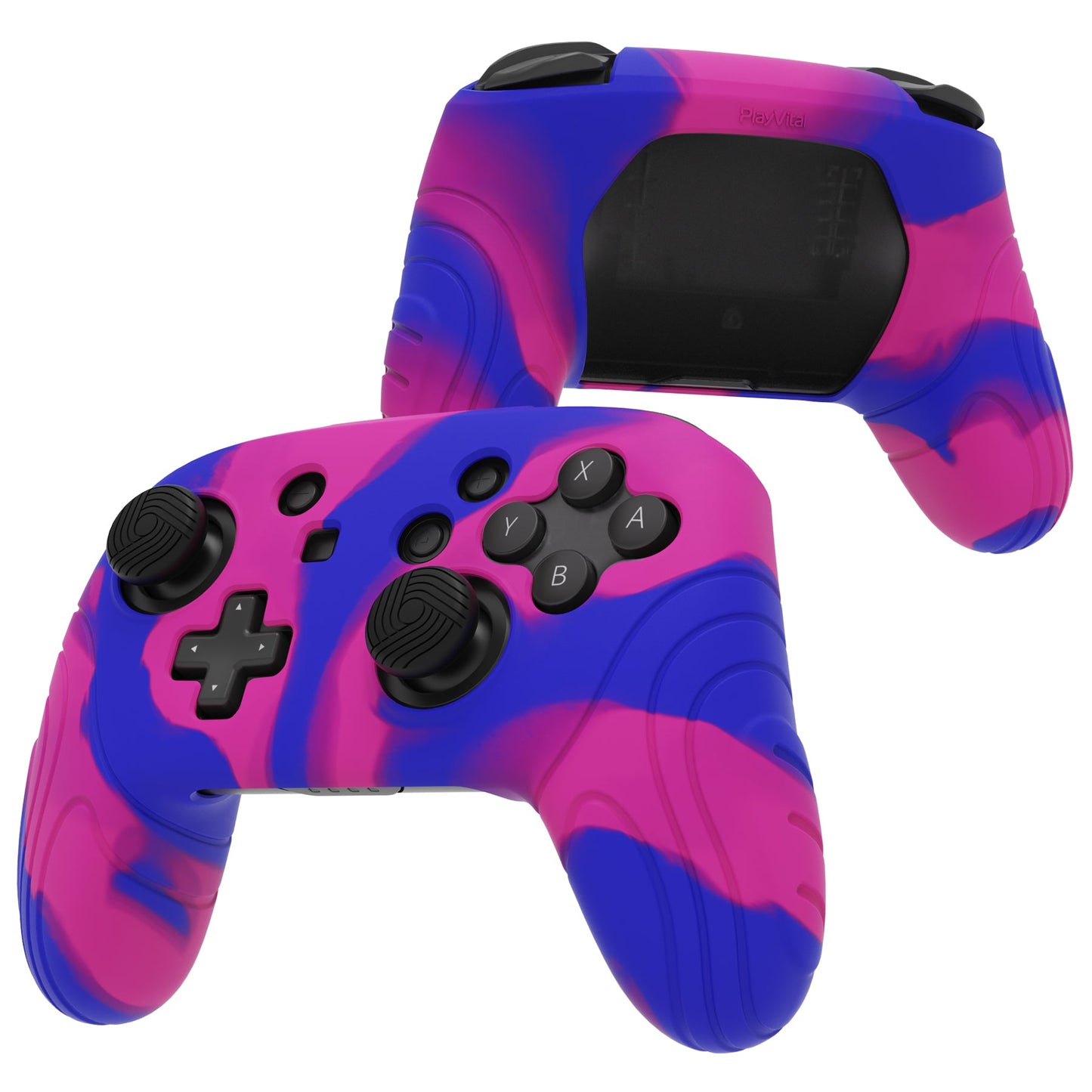 PlayVital Samurai Edition Ergonomic Anti-slip Silicone Skin Protective Case with Thumb Grip Caps for Nintendo Switch Pro Controller - Pink & Purple & Blue PlayVital